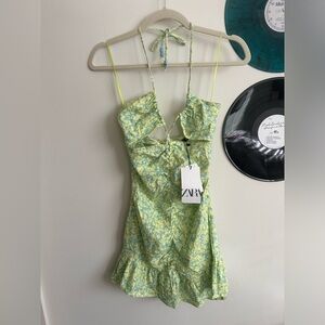 ZARA Green & Blue Floral Dress